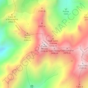 Topografische Karte Punta Minuta, Höhe, Relief