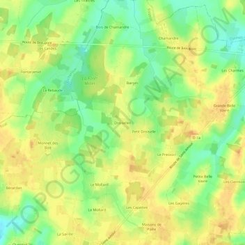 Topografische Karte Droiselles, Höhe, Relief