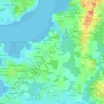 Topografische Karte Kervennic, Höhe, Relief