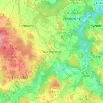 Topografische Karte Wurmbrand, Höhe, Relief