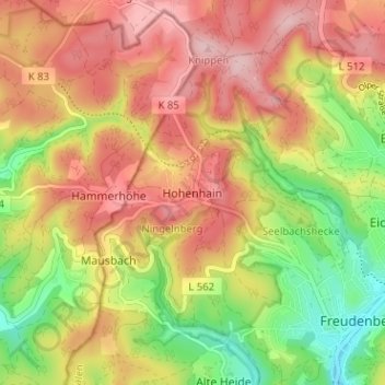 Topografische Karte Hohenhain, Höhe, Relief