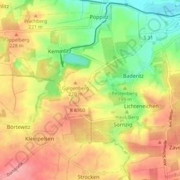Topografische Karte Neusornzig, Höhe, Relief