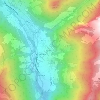 Topografische Karte Mitteldorf, Höhe, Relief