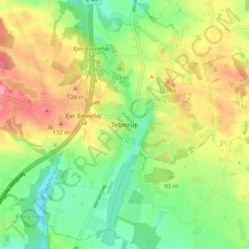 Topografische Karte Tebstrup, Höhe, Relief