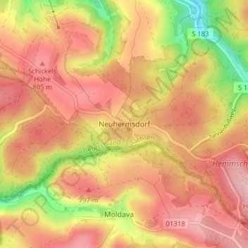 Topografische Karte Neuhermsdorf, Höhe, Relief