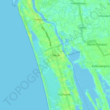 Topografische Karte Cherai, Höhe, Relief