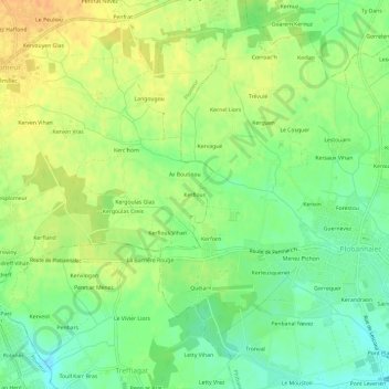 Topografische Karte Kerflous, Höhe, Relief