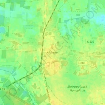 Topografische Karte Ahlhorn, Höhe, Relief