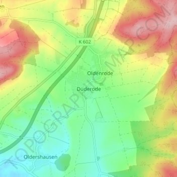 Topografische Karte Düderode, Höhe, Relief