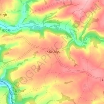 Topografische Karte Chawleigh, Höhe, Relief