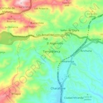 Topografische Karte Tierra Blanca, Höhe, Relief