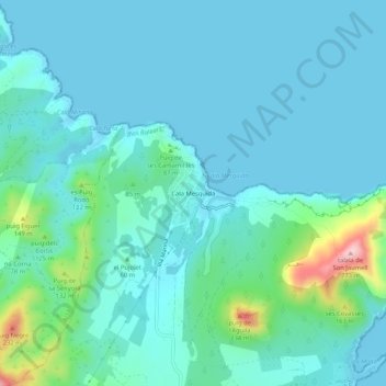 Topografische Karte Cala Mesquida, Höhe, Relief