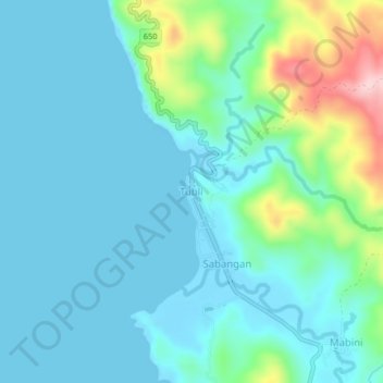 Topografische Karte Tubli, Höhe, Relief