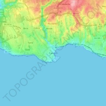 Topografische Karte Cascais, Höhe, Relief