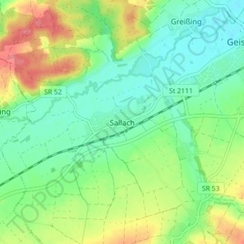 Topografische Karte Sallach, Höhe, Relief
