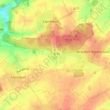Topografische Karte Blavincourt, Höhe, Relief