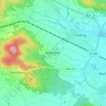 Topografische Karte Rittershof, Höhe, Relief