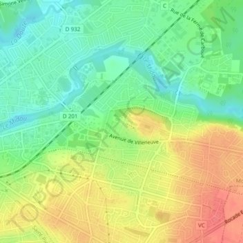 Topografische Karte Nahuques, Höhe, Relief