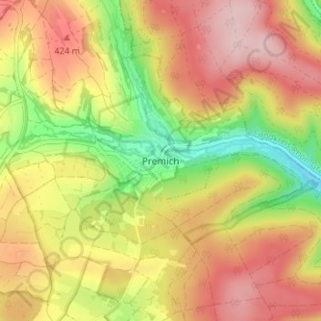 Topografische Karte Premich, Höhe, Relief