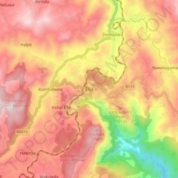 Topografische Karte Ella, Höhe, Relief