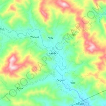 Topografische Karte Kasibu, Höhe, Relief