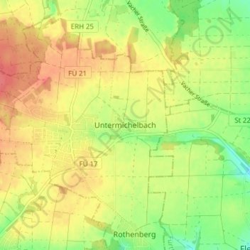 Topografische Karte Untermichelbach, Höhe, Relief