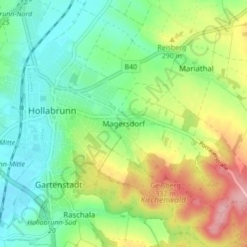 Topografische Karte Magersdorf, Höhe, Relief