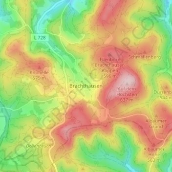 Topografische Karte Brachthausen, Höhe, Relief