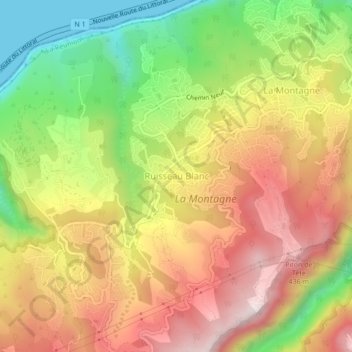 Topografische Karte Ruisseau Blanc, Höhe, Relief