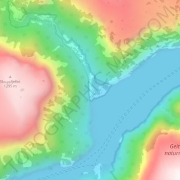 Topografische Karte Dyrdal, Höhe, Relief