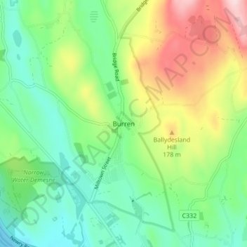 Topografische Karte Burren, Höhe, Relief
