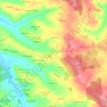 Topografische Karte Cazeneuve, Höhe, Relief