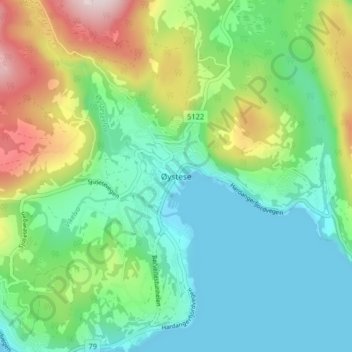 Topografische Karte Øystese, Höhe, Relief