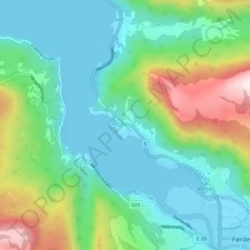 Topografische Karte Hornnes, Höhe, Relief