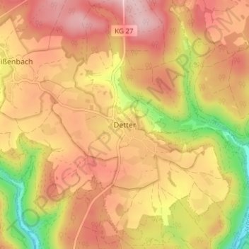 Topografische Karte Detter, Höhe, Relief