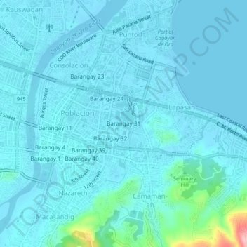Topografische Karte Barangay 31, Höhe, Relief