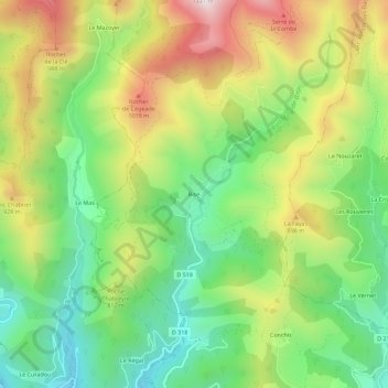 Topografische Karte Bise, Höhe, Relief