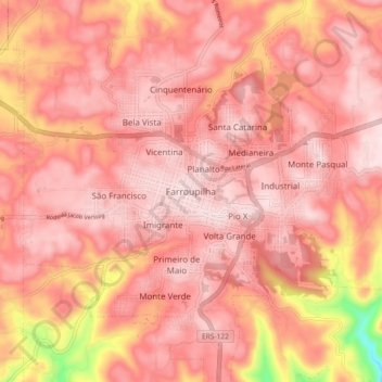 Topografische Karte Farroupilha, Höhe, Relief