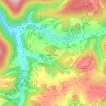 Topografische Karte Gartenberg, Höhe, Relief