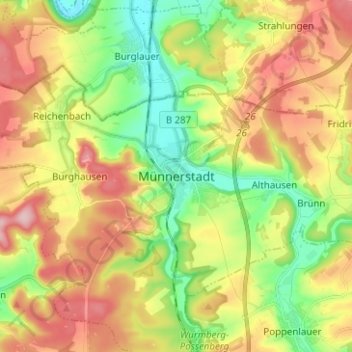 Topografische Karte Münnerstadt, Höhe, Relief