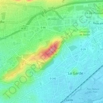 Topografische Karte La Valette-du-Var, Höhe, Relief