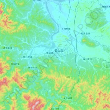 Topografische Karte Huoshan, Höhe, Relief
