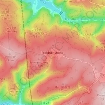 Topografische Karte Friedrichshöhe, Höhe, Relief