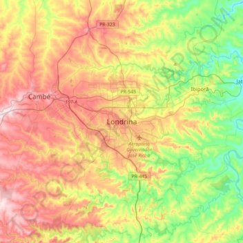 Topografische Karte Londrina, Höhe, Relief