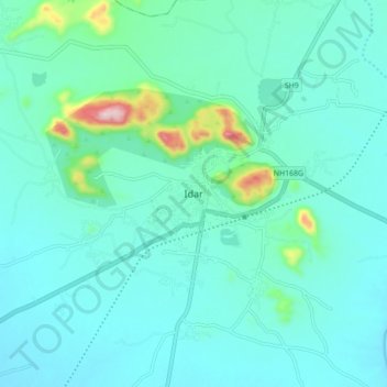 Topografische Karte Idar, Höhe, Relief