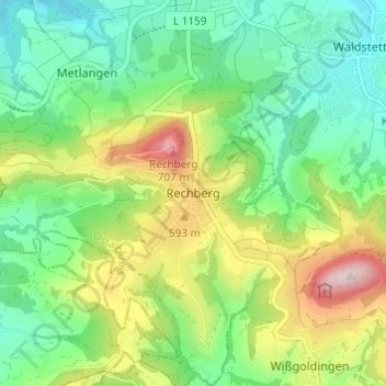 Topografische Karte Rechberg, Höhe, Relief