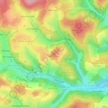 Topografische Karte Nordhelle, Höhe, Relief