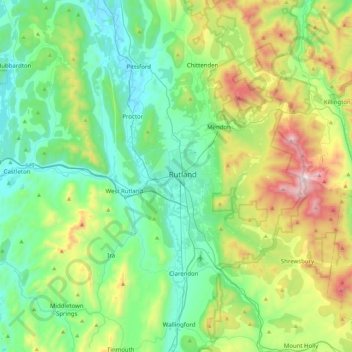 Topografische Karte Rutland, Höhe, Relief