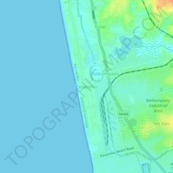 Topografische Karte Panambur, Höhe, Relief