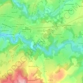 Topografische Karte Les Vérines, Höhe, Relief